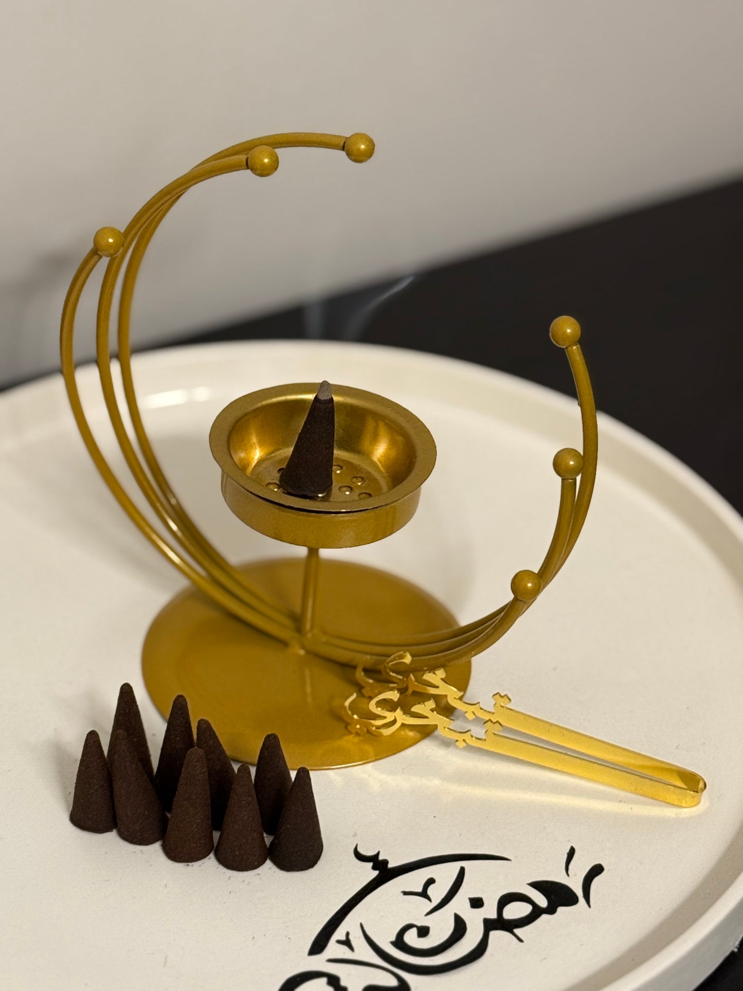 Golden Spiral Incense Burner Bakhoor or Candle Holder + FREE 10 incense cones & FREE Tong