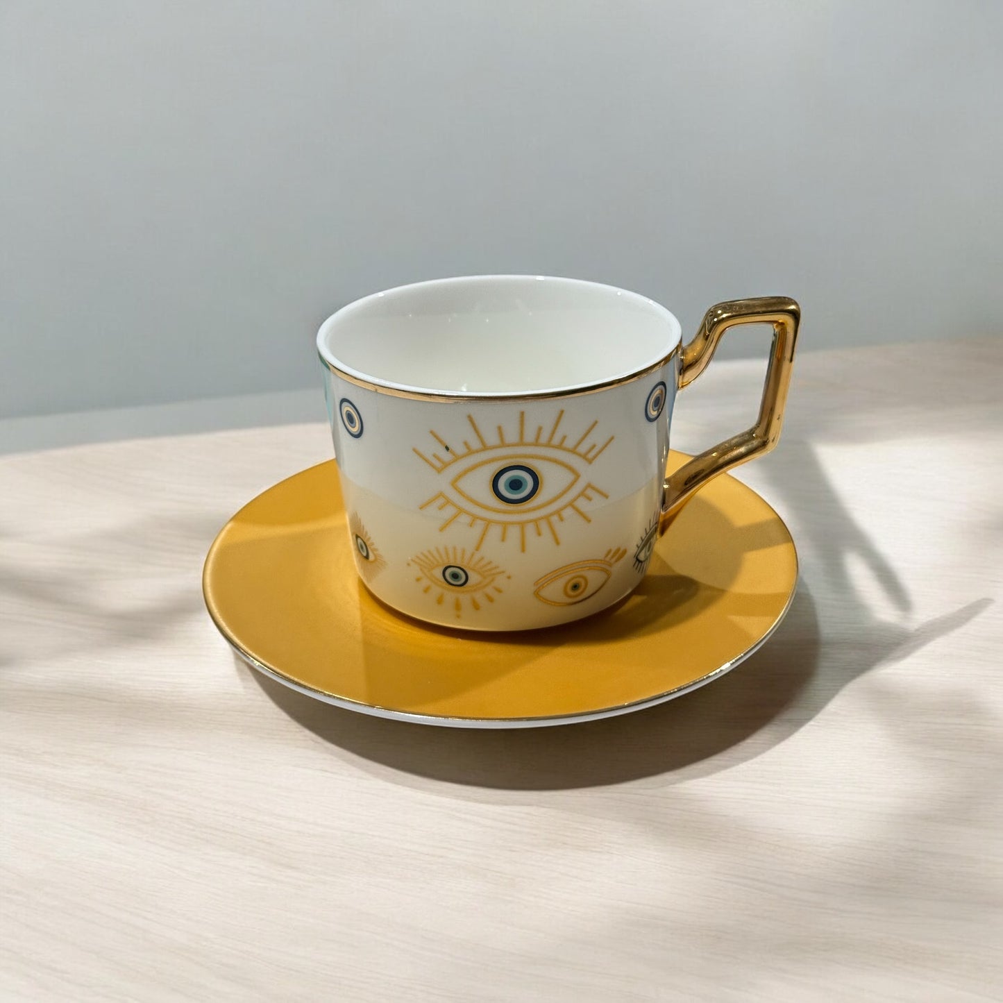 Blue Evil Eye Coffee & Tea Cup Set with Plates