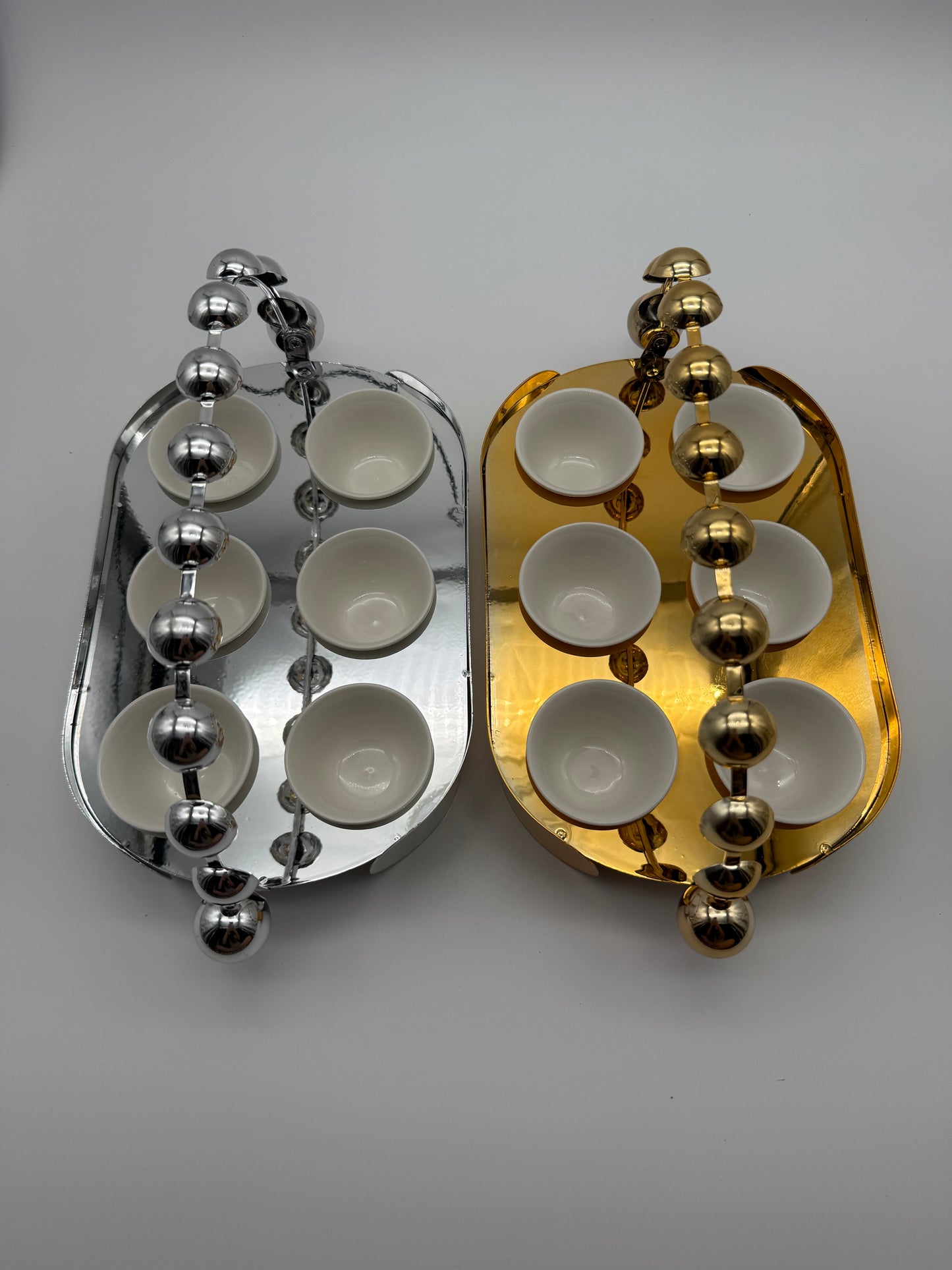 Luxury Metal Coffee Cup Holder Set with 6 Porcelain Cups – 7 Piece Espresso/Arabic Coffee Serving Set (Gold or Silver)