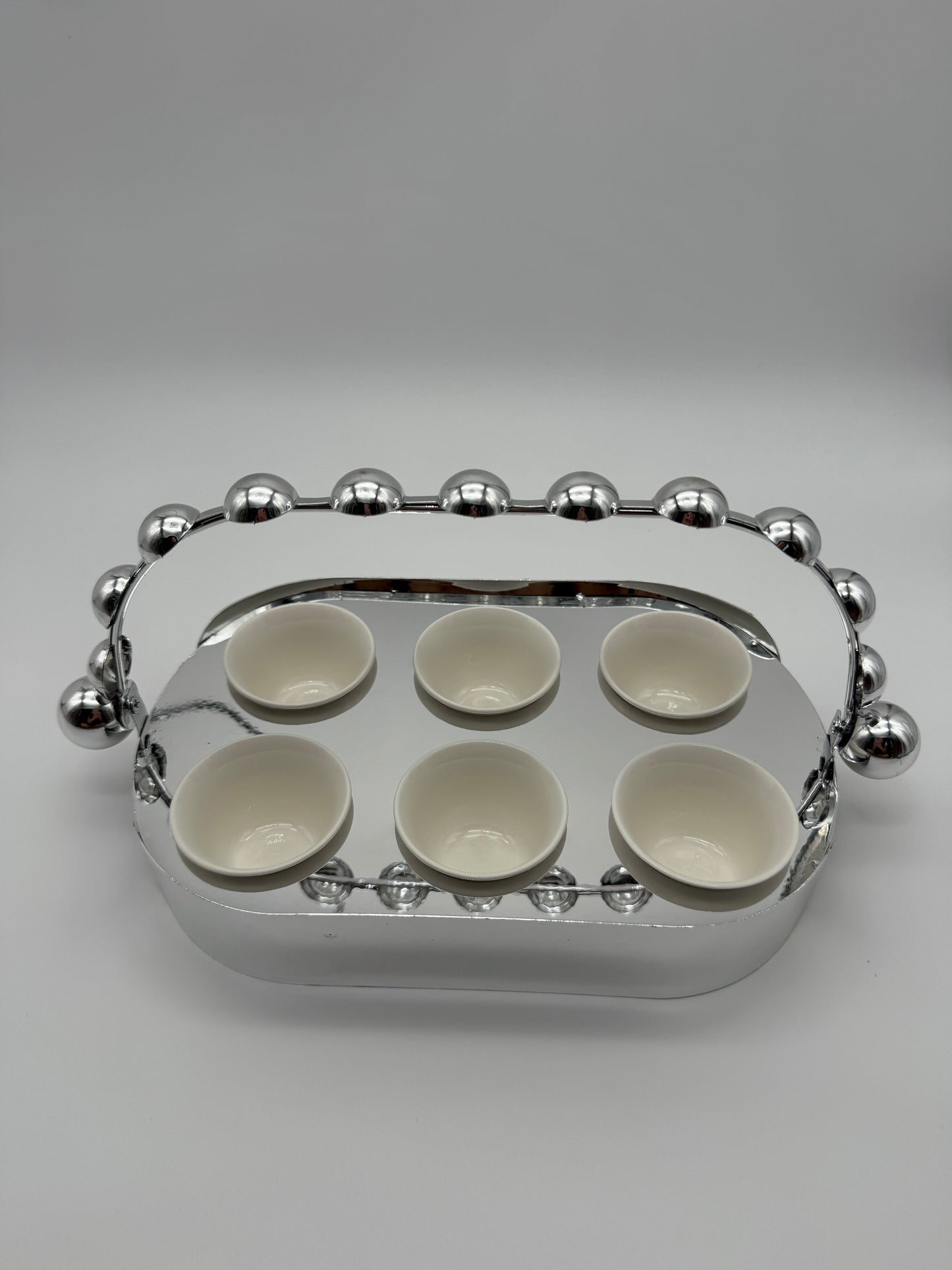 Luxury Metal Coffee Cup Holder Set with 6 Porcelain Cups – 7 Piece Espresso/Arabic Coffee Serving Set (Gold or Silver)