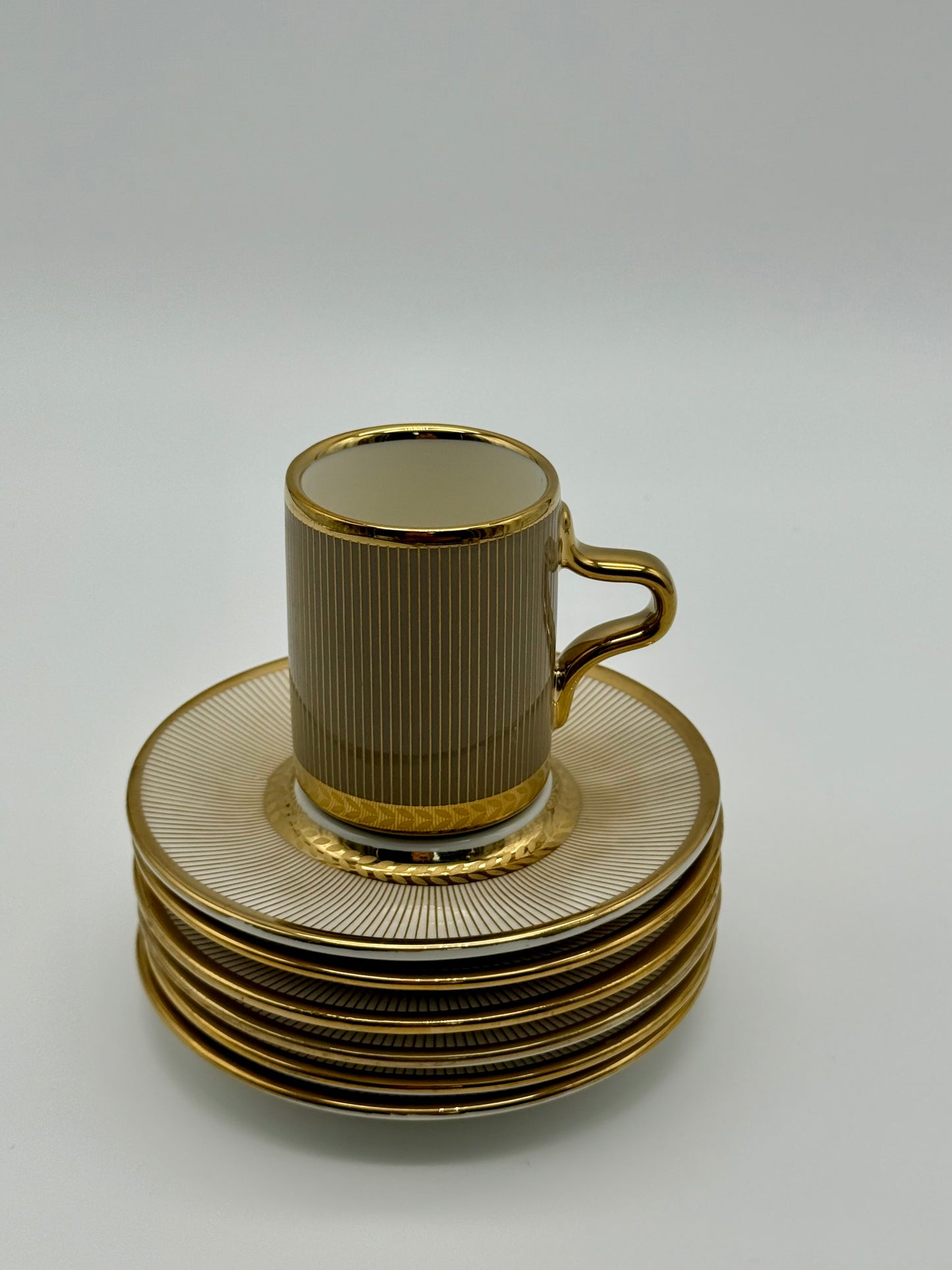 Luxury Taupe & Gold Coffee Cup Set with Saucers – 12 Piece Modern Ceramic Turkish Arabic Espresso Cups (6 Cups & 6 Saucers) Mugs