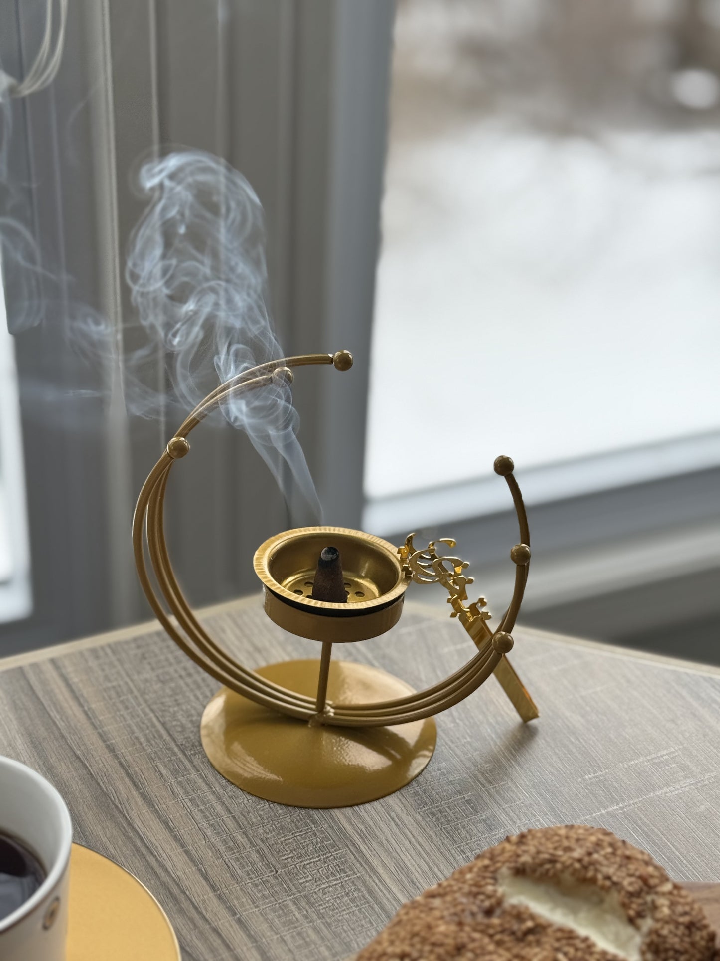 Golden Spiral Incense Burner Bakhoor or Candle Holder + FREE 10 incense cones & FREE Tong