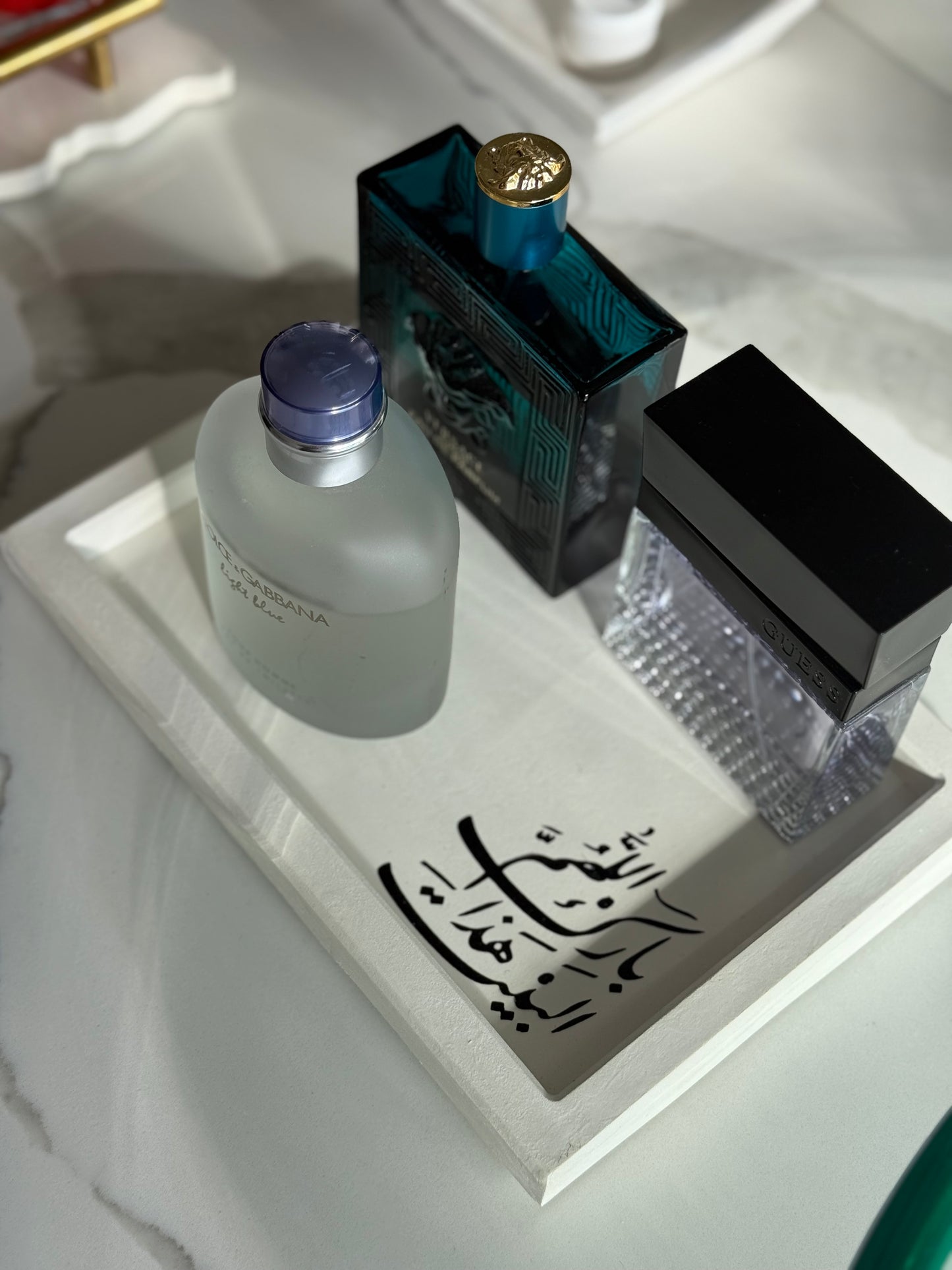 God Bless This Home Arabic Calligraphy Art Handmade Tray - Concrete Home Decor Islamic Barakah Blessings Decor Ramadan Eid Decorative Tray Centerpiece Jewelry Perfume Organizer Holder