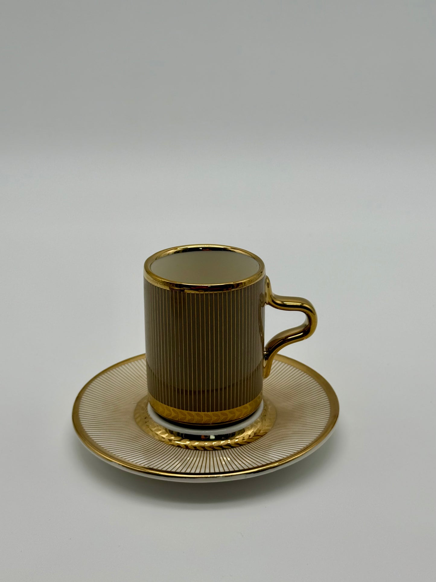 Luxury Taupe & Gold Coffee Cup Set with Saucers – 12 Piece Modern Ceramic Turkish Arabic Espresso Cups (6 Cups & 6 Saucers) Mugs