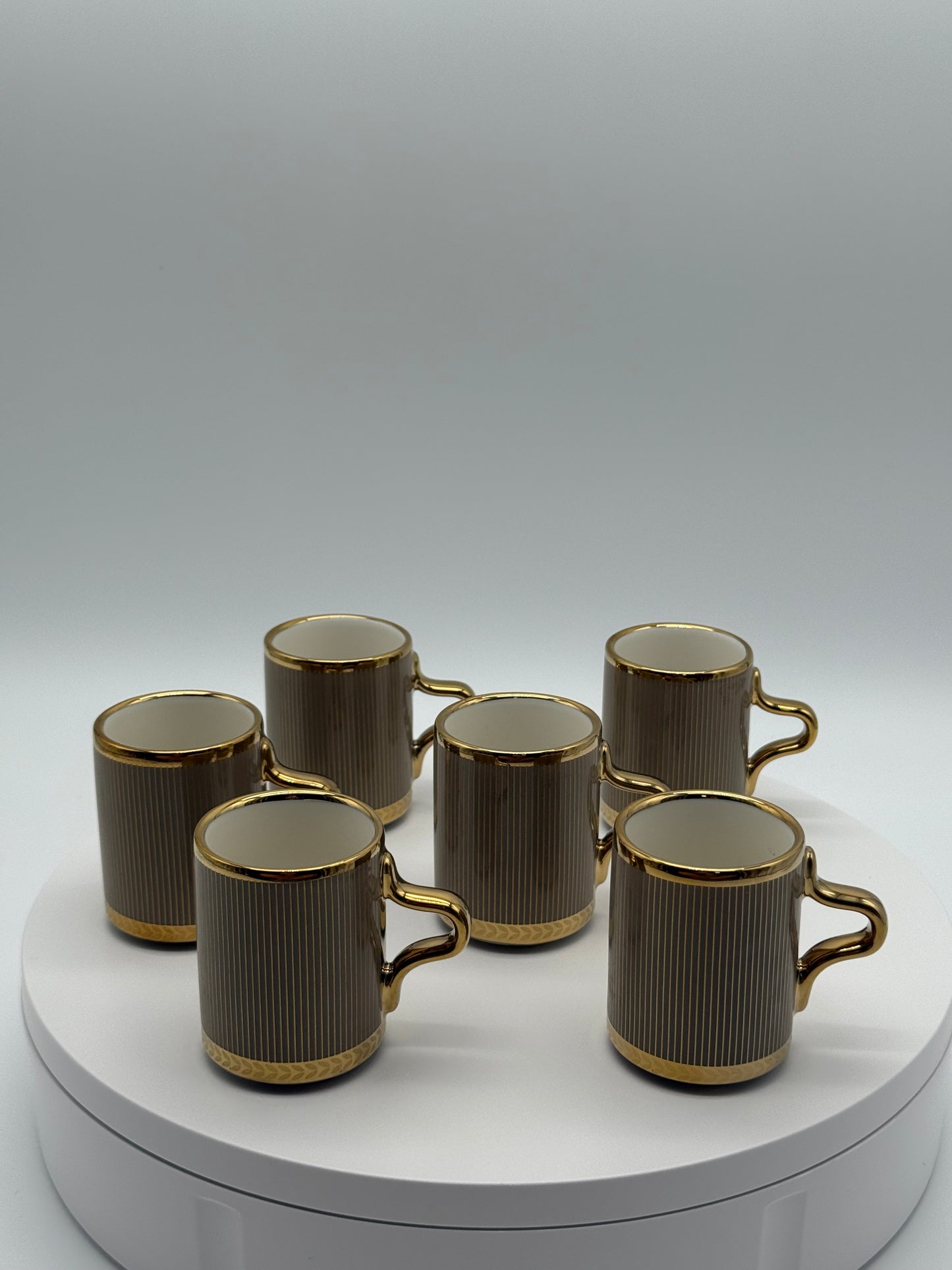 Luxury Taupe & Gold Coffee Cup Set with Saucers – 12 Piece Modern Ceramic Turkish Arabic Espresso Cups (6 Cups & 6 Saucers) Mugs