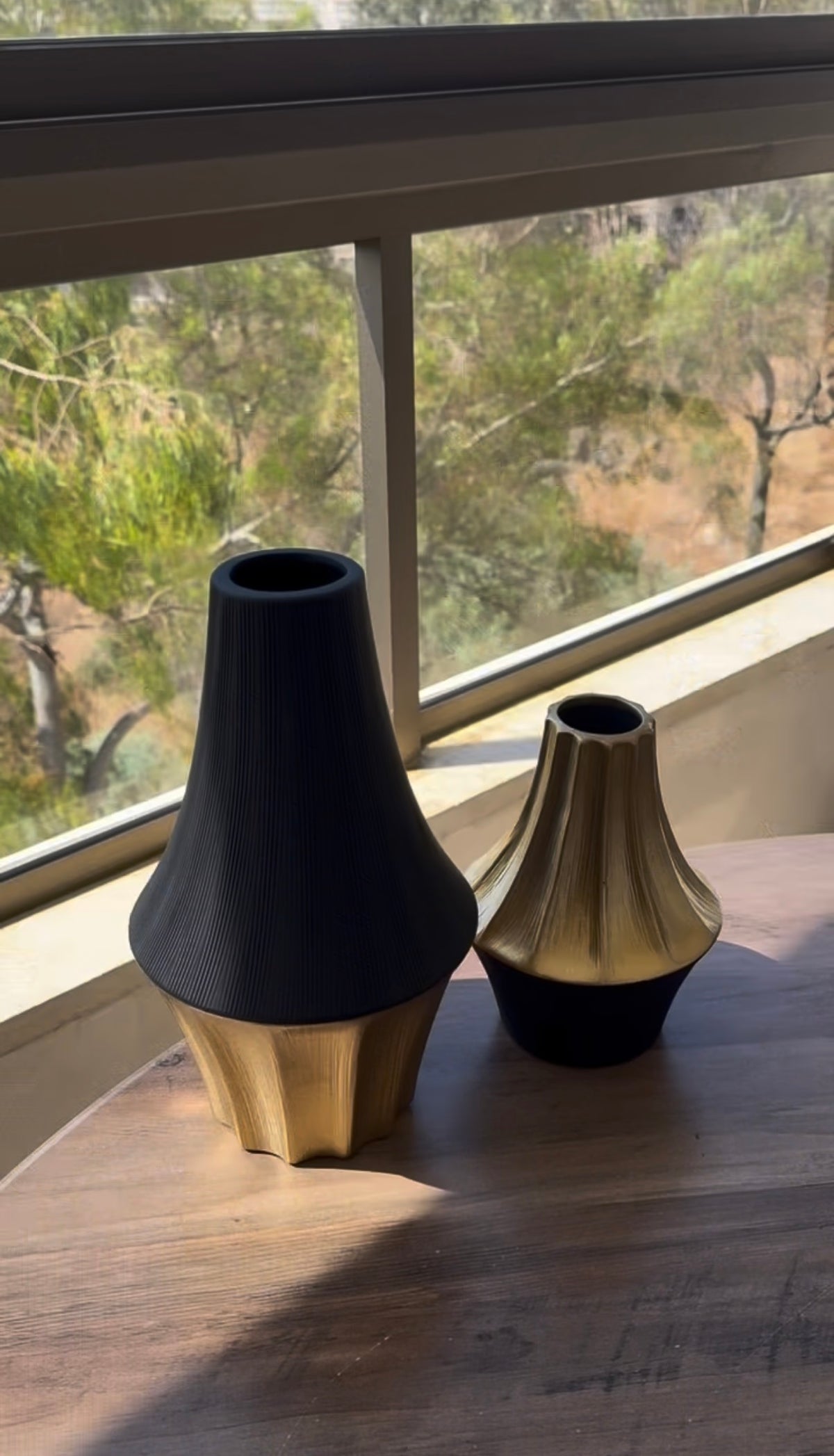 Black & Gold Electroplated Ceramic Vase Set of 2 | Luxury Modern Decorative Vases