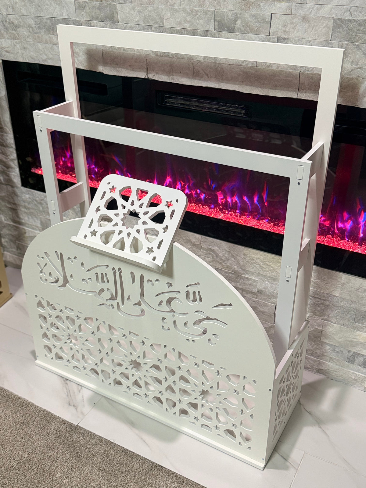 Prayer Mat Stand Wooden White Islamic Prayer Rug Quraan Holder Shelves