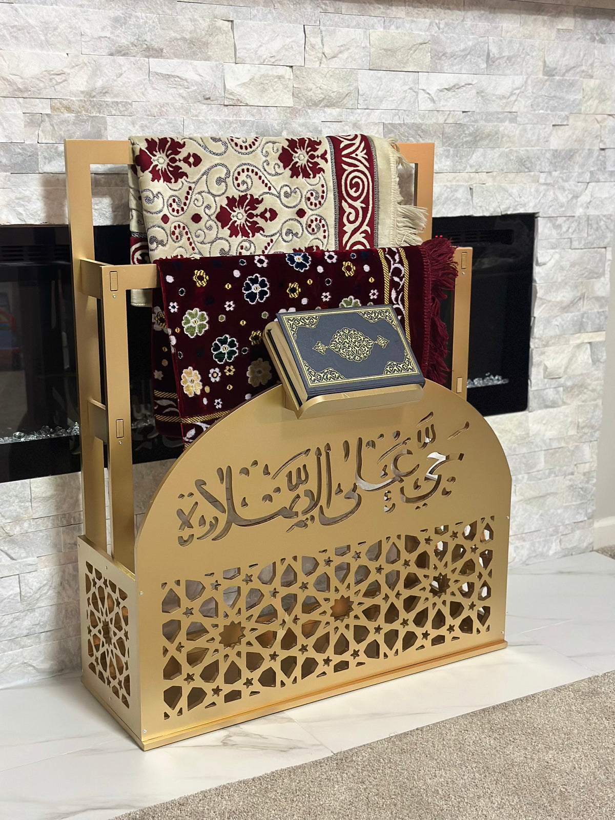 Prayer Mat Stand Wooden White Islamic Prayer Rug Quraan Holder Shelves