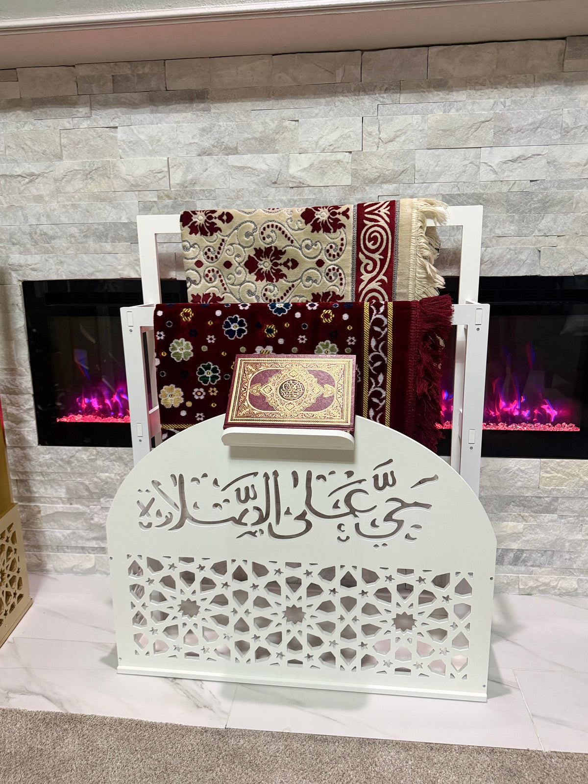 Prayer Mat Stand Wooden White Islamic Prayer Rug Quraan Holder Shelves