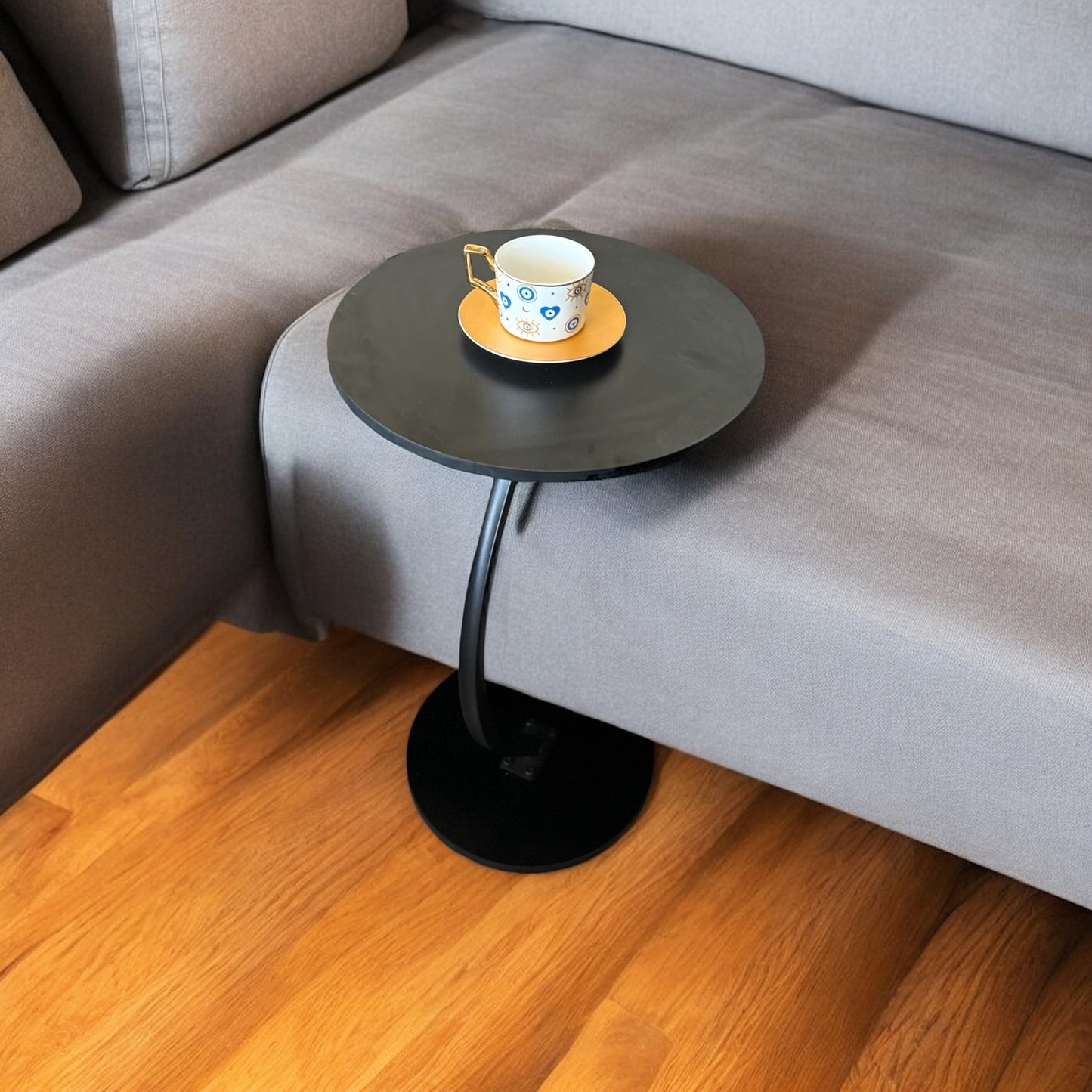 Black Modern C-Shaped Side Table - Sofa Laptop Desk for Small Spaces Living Room End Table
