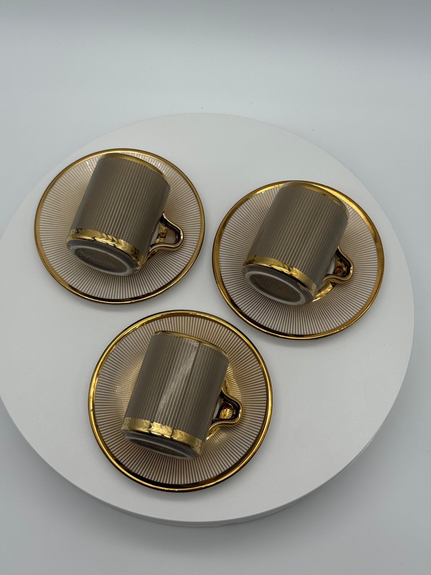 Luxury Taupe & Gold Coffee Cup Set with Saucers – 12 Piece Modern Ceramic Turkish Arabic Espresso Cups (6 Cups & 6 Saucers) Mugs