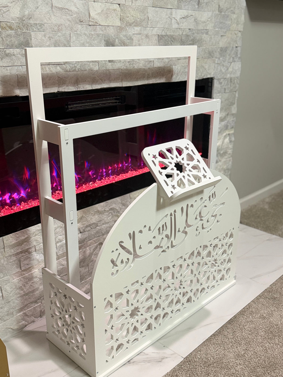 Prayer Mat Stand Wooden White Islamic Prayer Rug Quraan Holder Shelves