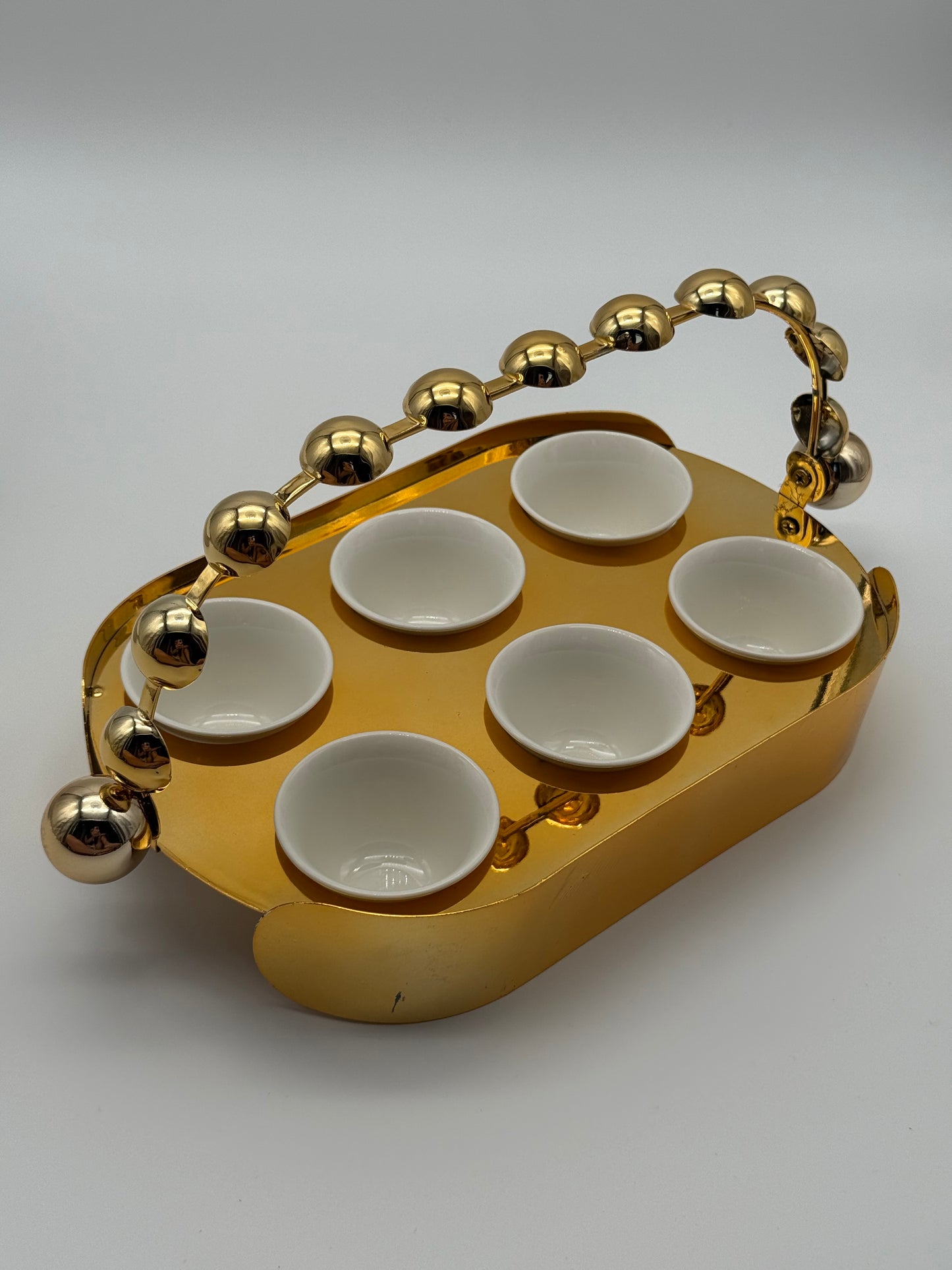Luxury Metal Coffee Cup Holder Set with 6 Porcelain Cups – 7 Piece Espresso/Arabic Coffee Serving Set (Gold or Silver)