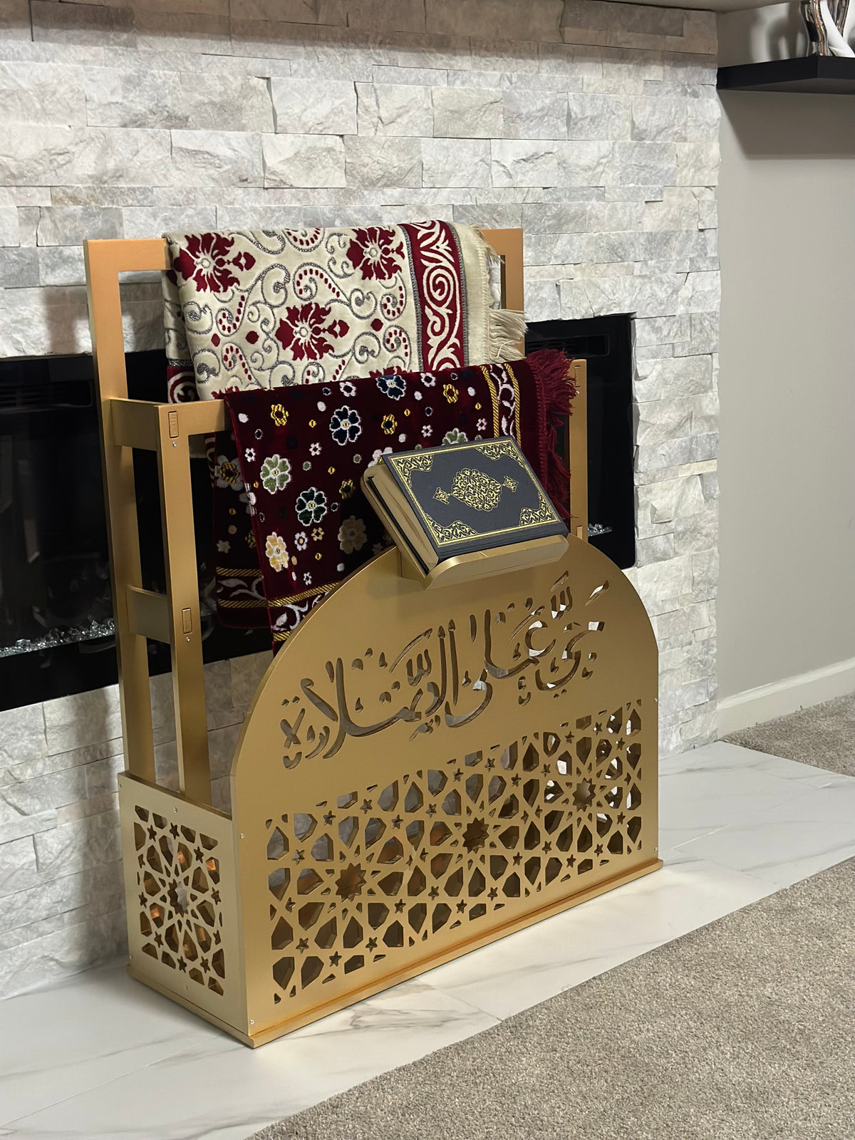 Prayer Mat Stand Wooden White Islamic Prayer Rug Quraan Holder Shelves