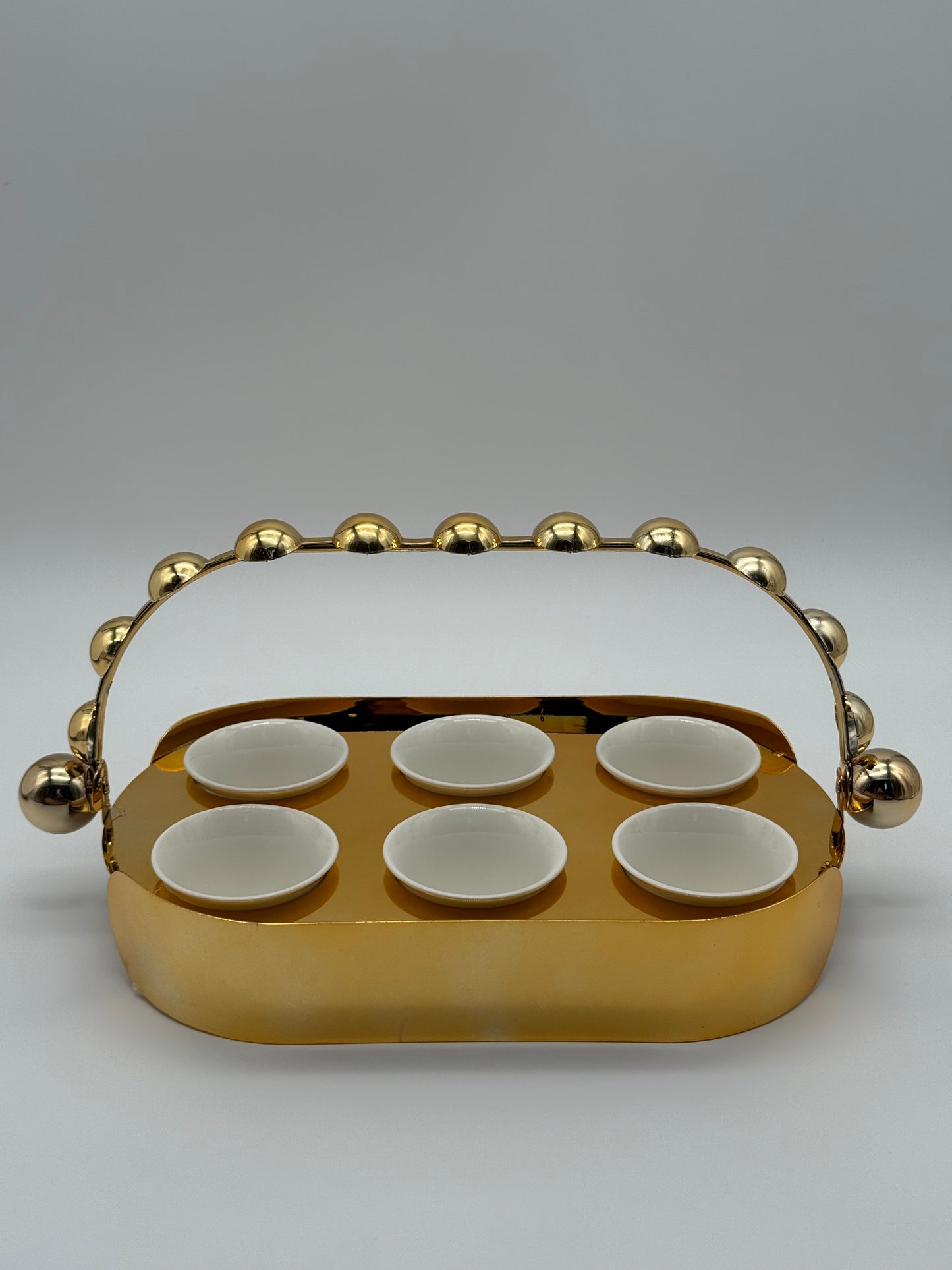 Luxury Metal Coffee Cup Holder Set with 6 Porcelain Cups – 7 Piece Espresso/Arabic Coffee Serving Set (Gold or Silver)