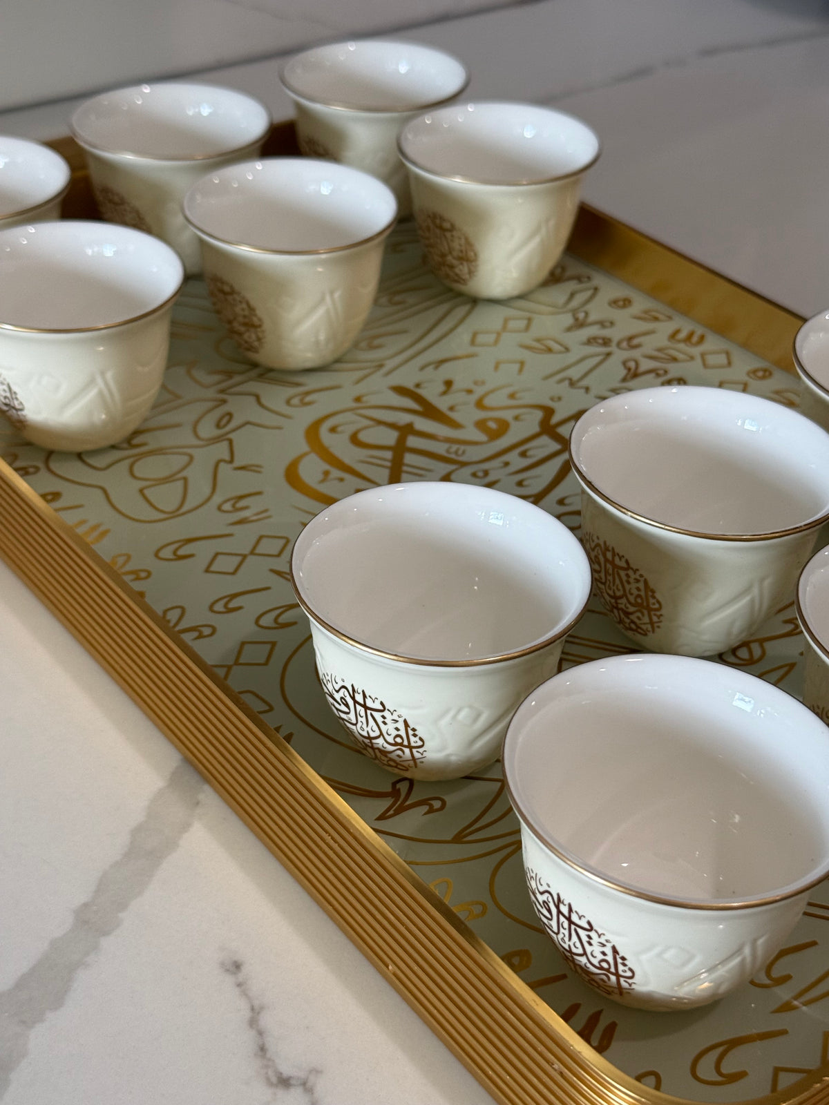 12 pcs Luxury Off-White Arabic Calligraphy Coffee Cup Set – 12 Piece Ceramic Espresso Arabic Turkish Cups Gift Ideas