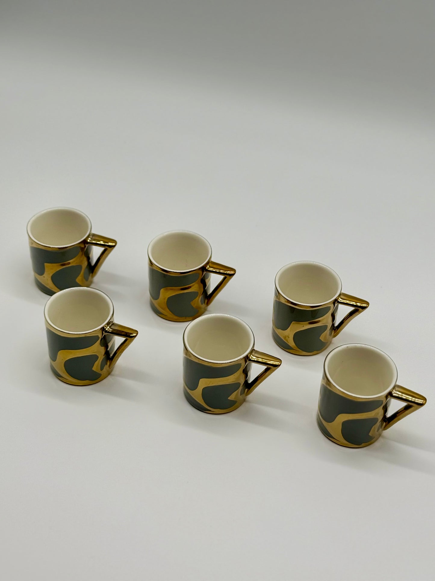 Luxury Modern Coffee Cup Set with Saucers – 12 Piece Espresso Cups & Plates, Gold and Gray Porcelain Coffee Mugs (6 Cups & 6 Saucers)