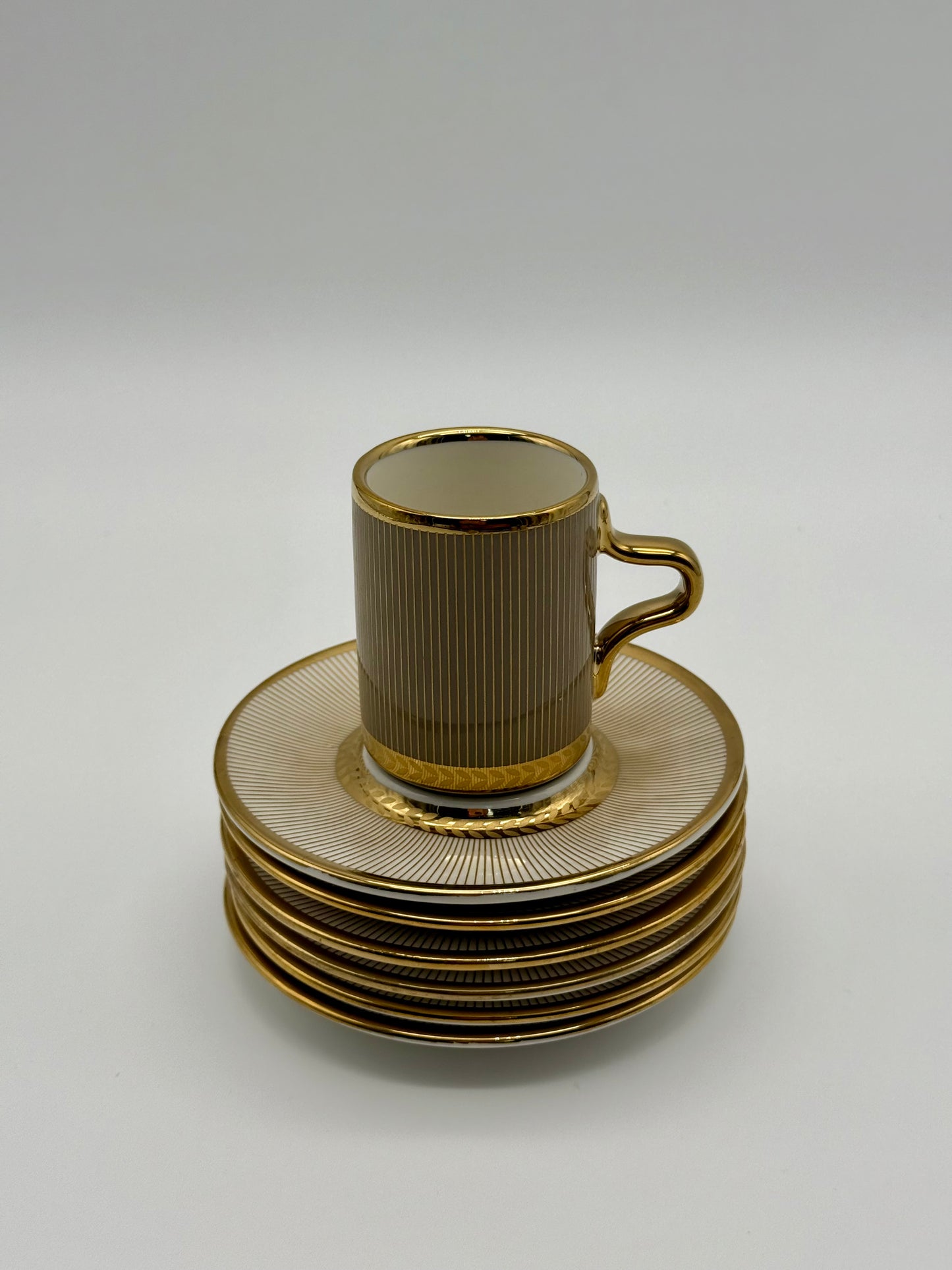 Luxury Taupe & Gold Coffee Cup Set with Saucers – 12 Piece Modern Ceramic Turkish Arabic Espresso Cups (6 Cups & 6 Saucers) Mugs