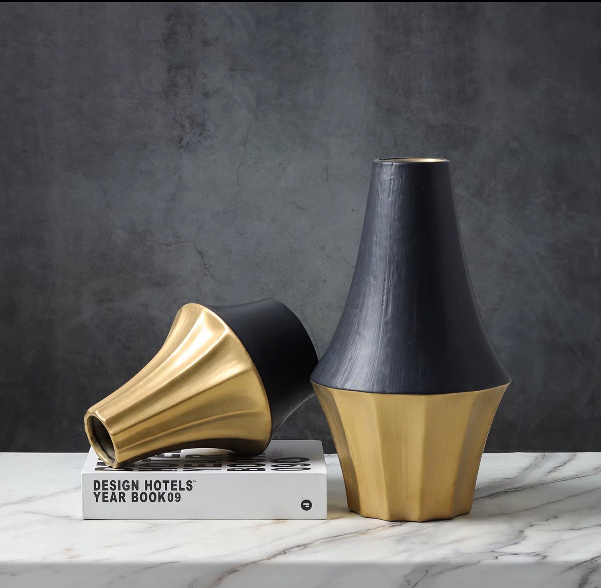 Black & Gold Electroplated Ceramic Vase Set of 2 | Luxury Modern Decorative Vases