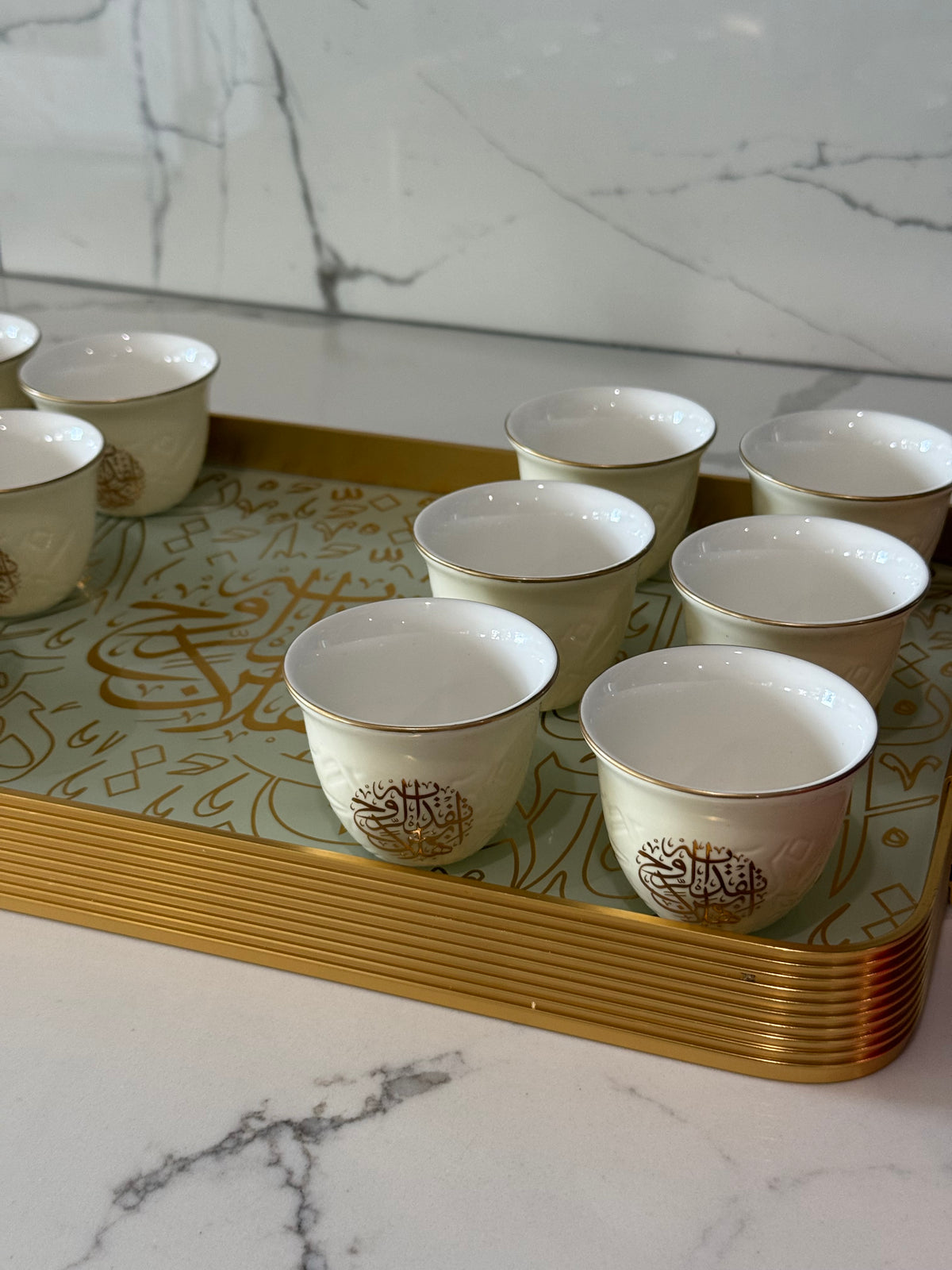 12 pcs Luxury Off-White Arabic Calligraphy Coffee Cup Set – 12 Piece Ceramic Espresso Arabic Turkish Cups Gift Ideas