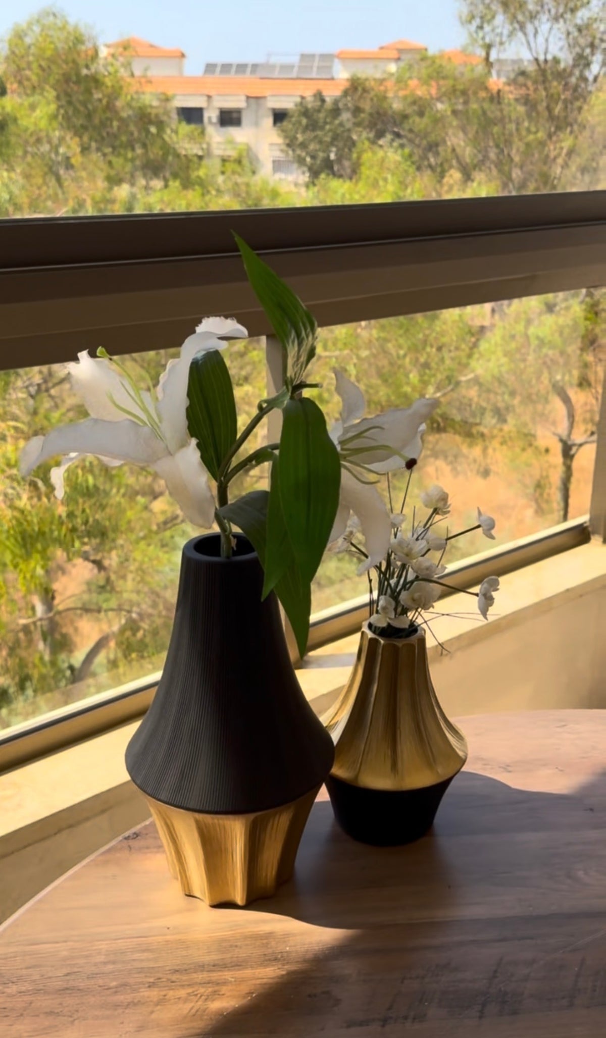 Black & Gold Electroplated Ceramic Vase Set of 2 | Luxury Modern Decorative Vases