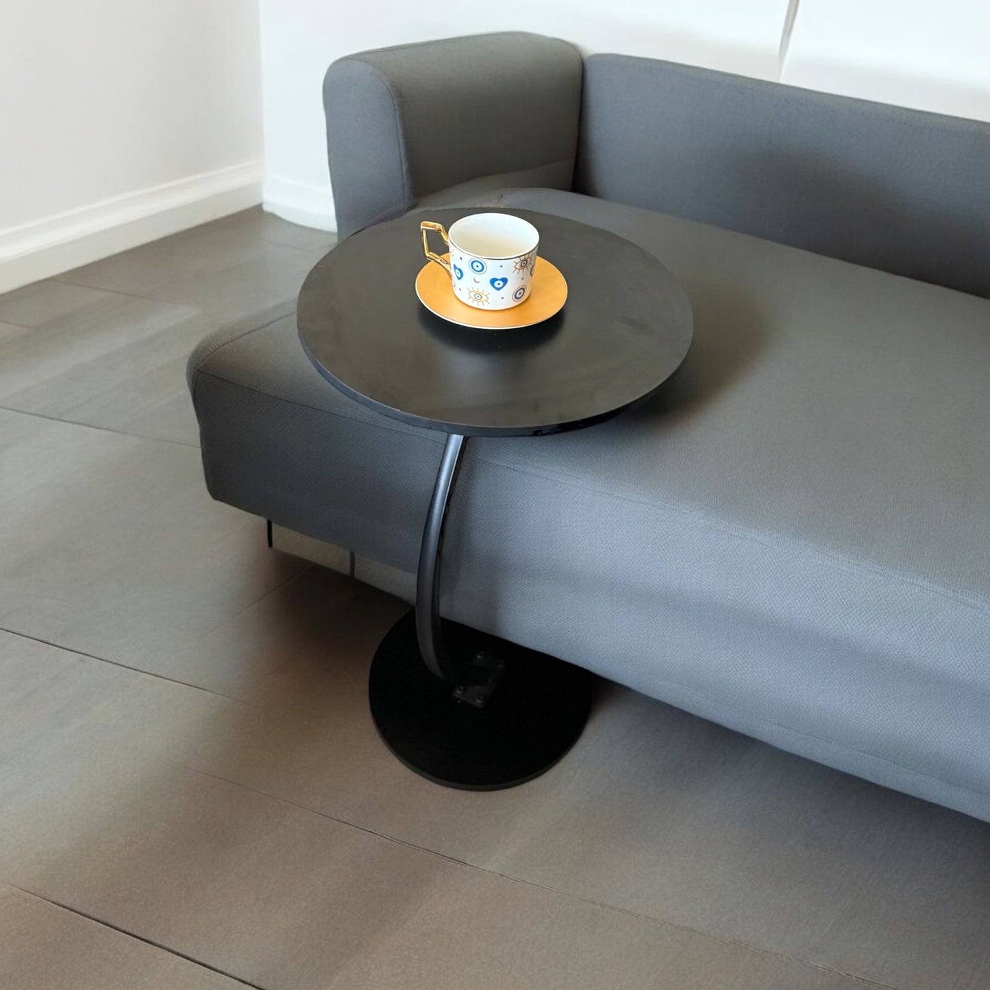 Black Modern C-Shaped Side Table - Sofa Laptop Desk for Small Spaces Living Room End Table