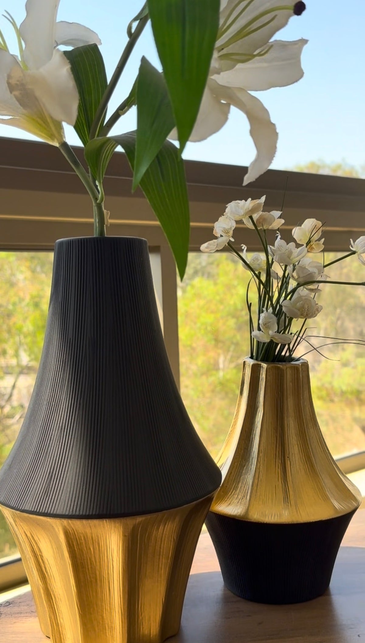 Black & Gold Electroplated Ceramic Vase Set of 2 | Luxury Modern Decorative Vases