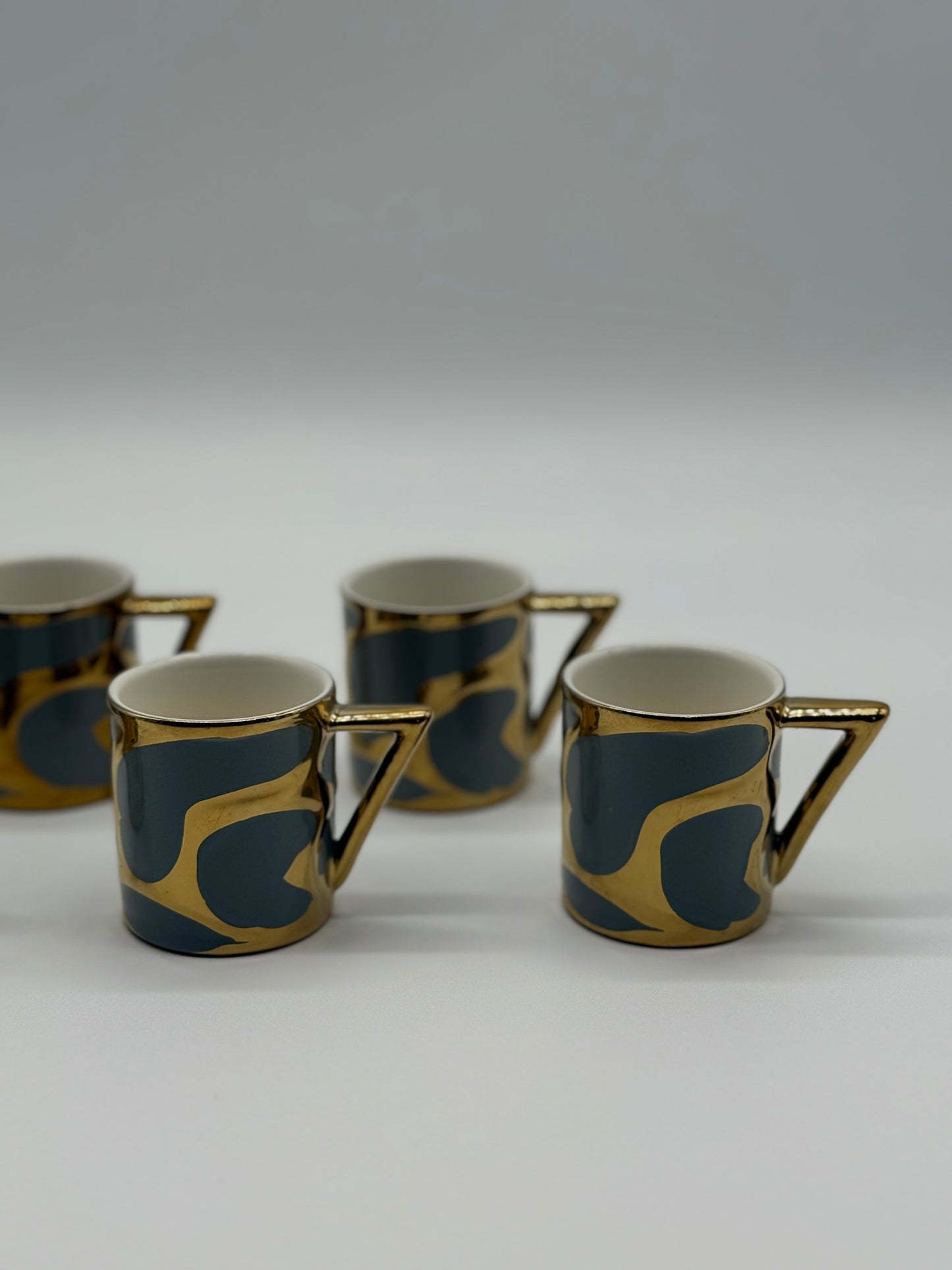 Luxury Modern Coffee Cup Set with Saucers – 12 Piece Espresso Cups & Plates, Gold and Gray Porcelain Coffee Mugs (6 Cups & 6 Saucers)