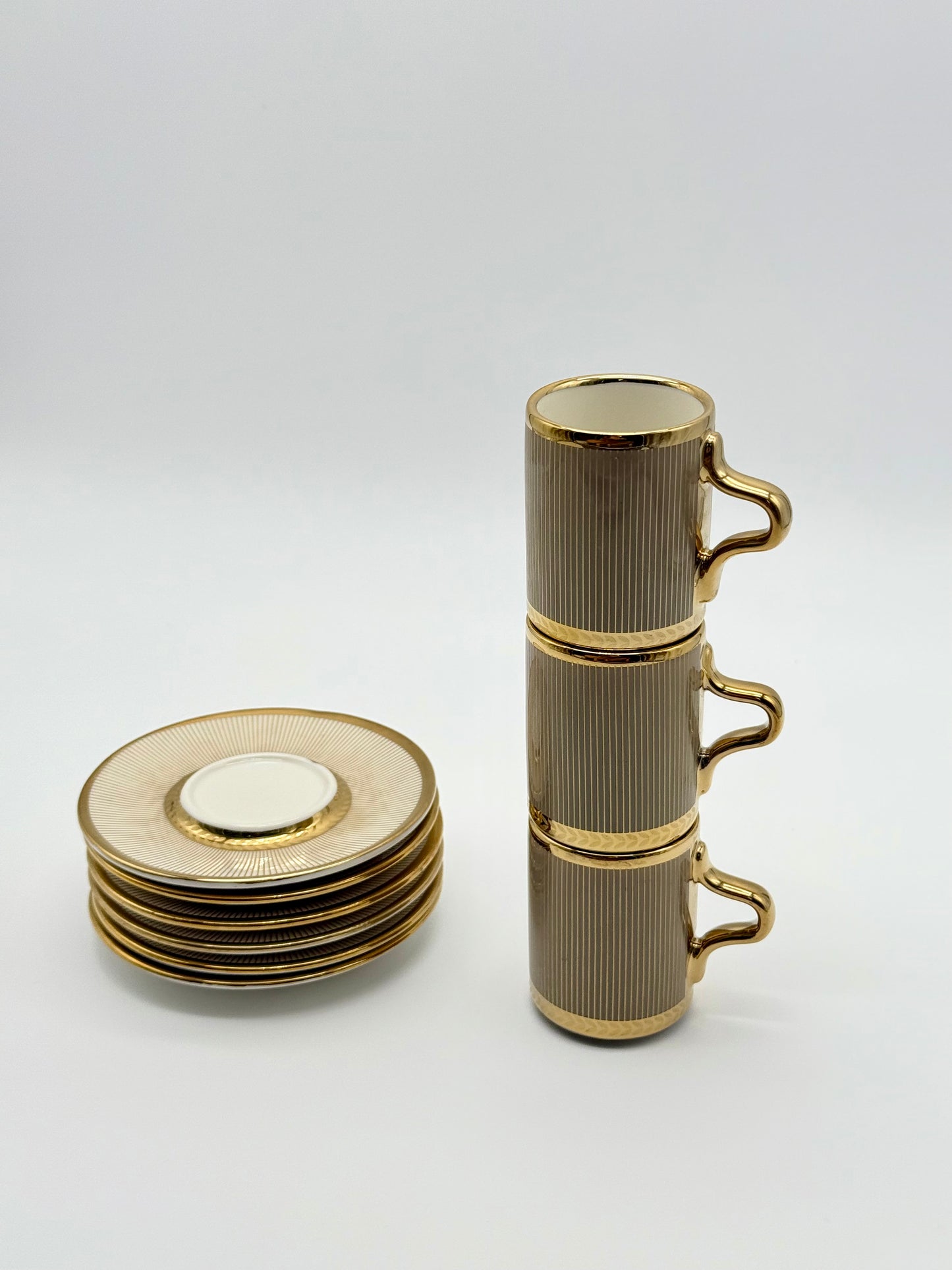 Luxury Taupe & Gold Coffee Cup Set with Saucers – 12 Piece Modern Ceramic Turkish Arabic Espresso Cups (6 Cups & 6 Saucers) Mugs