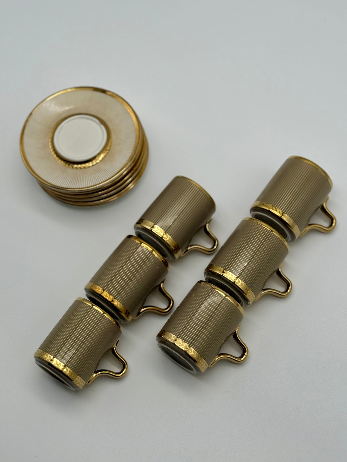 Luxury Taupe & Gold Coffee Cup Set with Saucers – 12 Piece Modern Ceramic Turkish Arabic Espresso Cups (6 Cups & 6 Saucers) Mugs
