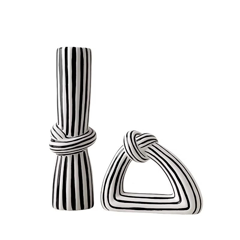 Black & White Striped Vase Set of 2 | Modern Sculptural Ceramic Vases | Chic Home Decor