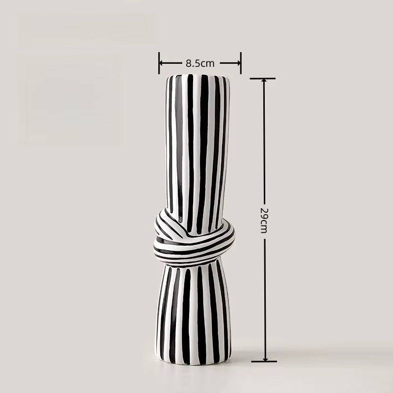 Black & White Striped Vase Set of 2 | Modern Sculptural Ceramic Vases | Chic Home Decor