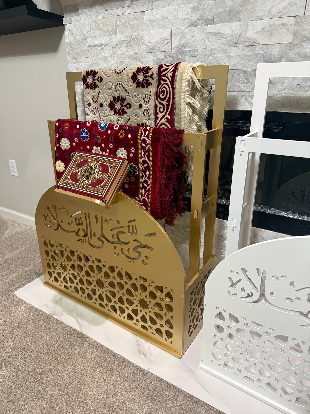 Prayer Mat Stand Wooden White Islamic Prayer Rug Quraan Holder Shelves