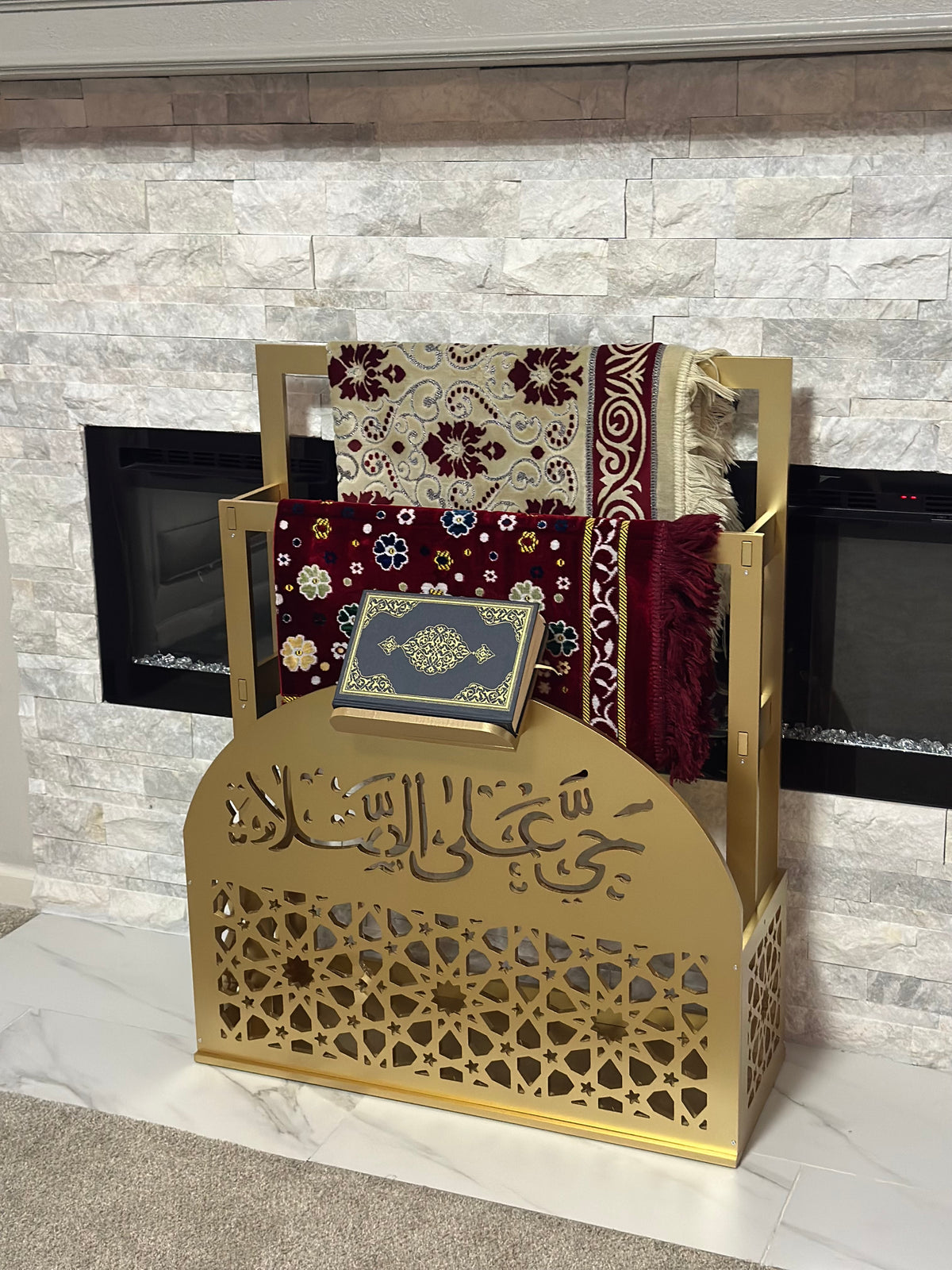 Prayer Mat Stand Wooden White Islamic Prayer Rug Quraan Holder Shelves