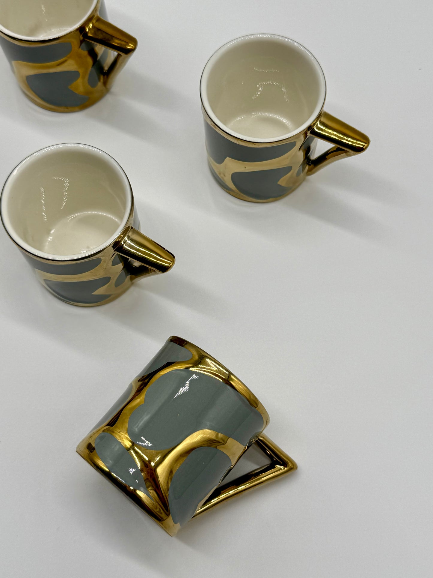 Luxury Modern Coffee Cup Set with Saucers – 12 Piece Espresso Cups & Plates, Gold and Gray Porcelain Coffee Mugs (6 Cups & 6 Saucers)