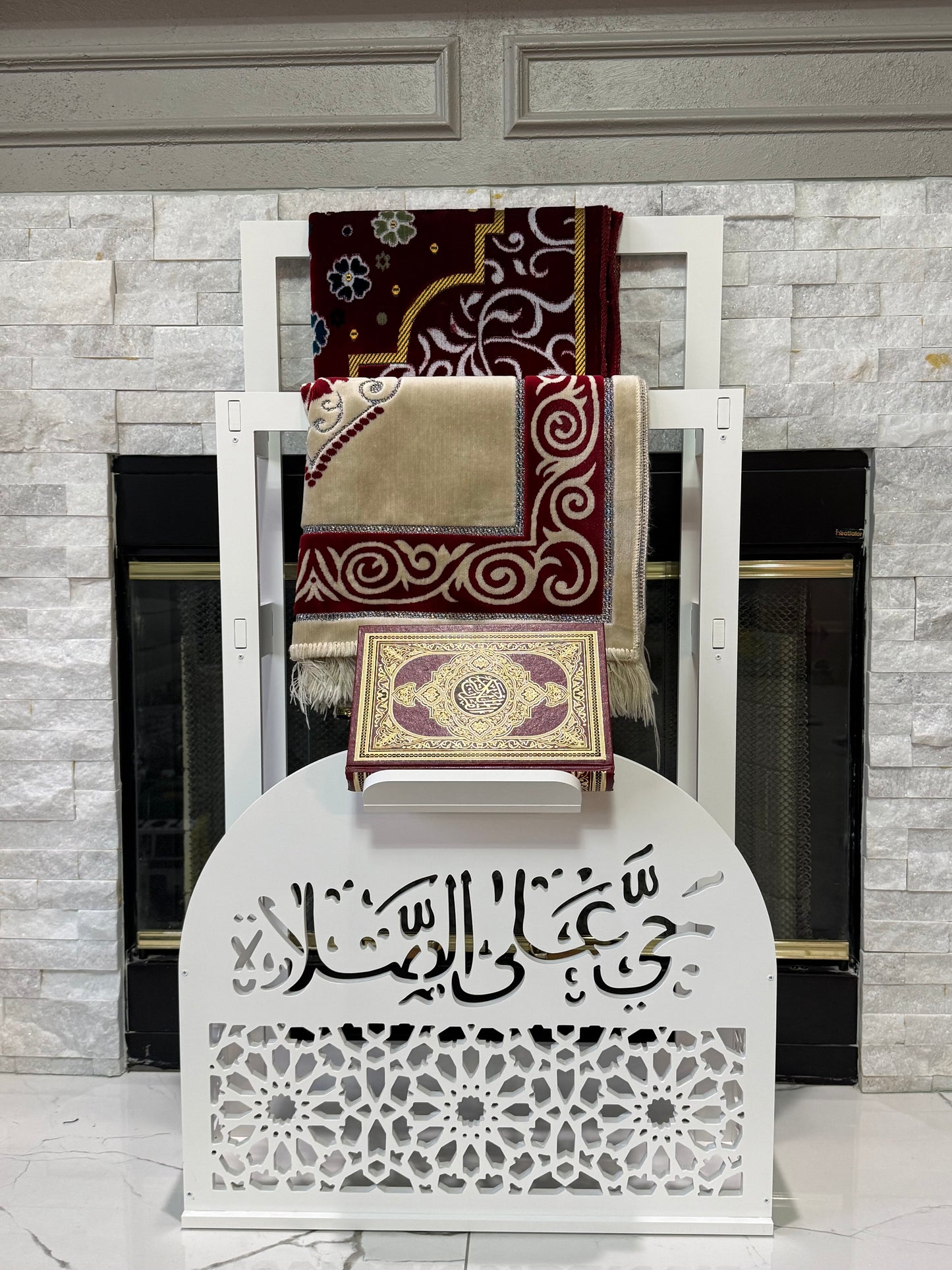 Prayer Mat Stand Wooden White Islamic Prayer Rug Quraan Holder Shelves