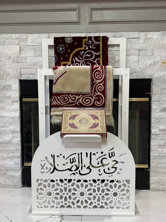 Prayer Mat Stand Wooden White Islamic Prayer Rug Quraan Holder Shelves