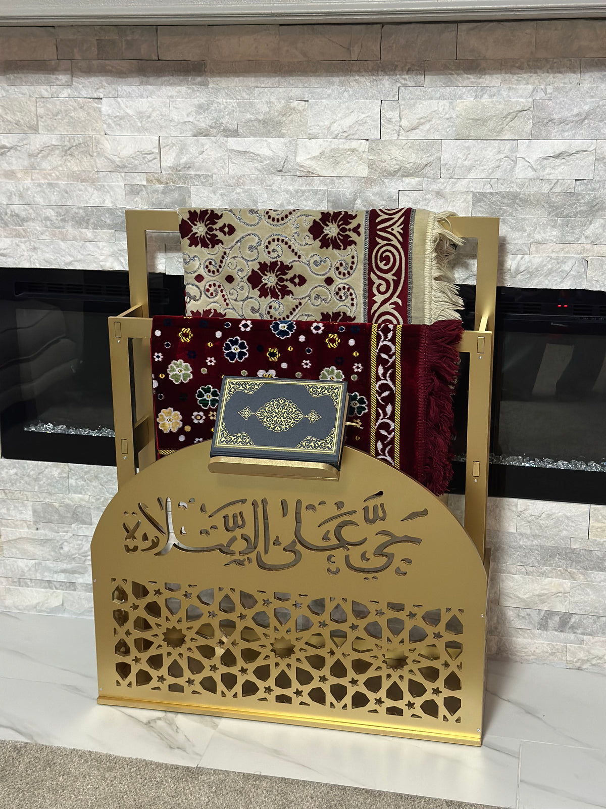 Prayer Mat Stand Wooden White Islamic Prayer Rug Quraan Holder Shelves